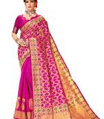 Pink printed cotton saree with blouse