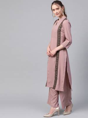 Women's wine foil Print Straight Crepe Kurta 4