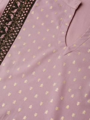 Women's wine foil Print Straight Crepe Kurta 5
