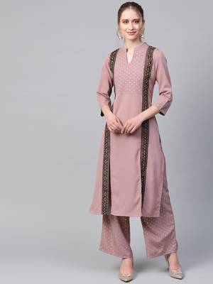 Women's wine Foil Print Straight Crepe Kurta With Palazzo 1