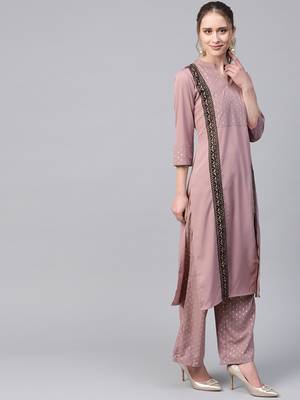 Women's wine Foil Print Straight Crepe Kurta With Palazzo 3