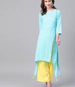 Women's blue Solid Straight Crepe Kurta With Palazzo
