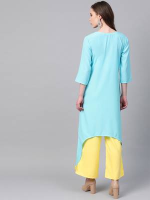 Women's blue Solid Straight Crepe Kurta With Palazzo 2