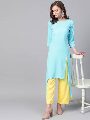 Women's blue Solid Straight Crepe Kurta With Palazzo 3