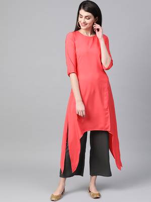 Women's red Solid Straight Crepe Kurta With Palazzo 1