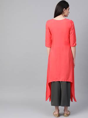 Women's red Solid Straight Crepe Kurta With Palazzo 2