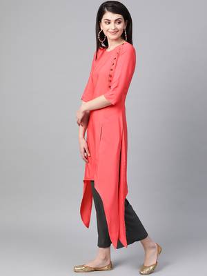 Women's red Solid Straight Crepe Kurta With Palazzo 4