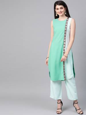 Women's green Solid Straight Crepe Kurta With Palazzo 1