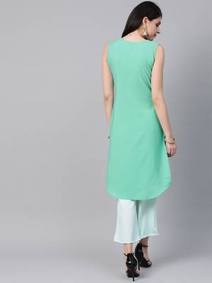 Women's green Solid Straight Crepe Kurta With Palazzo 2