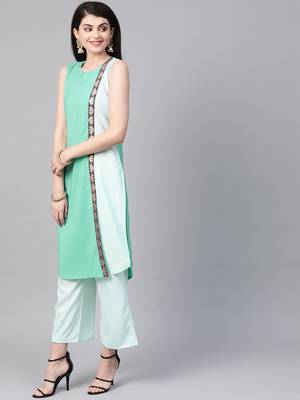 Women's green Solid Straight Crepe Kurta With Palazzo 4