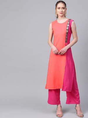 Women's orange Solid Straight Crepe Kurta With Palazzo 1