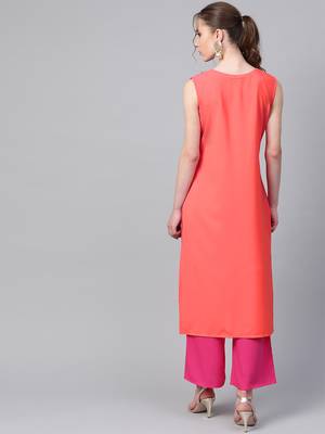 Women's orange Solid Straight Crepe Kurta With Palazzo 2