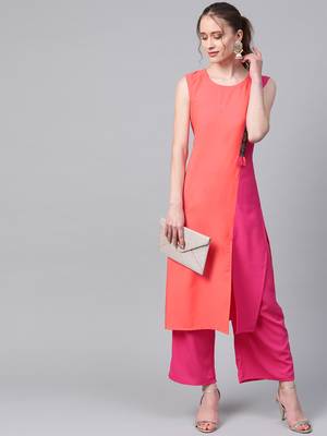 Women's orange Solid Straight Crepe Kurta With Palazzo 3