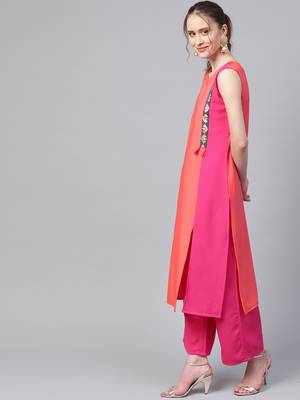 Women's orange Solid Straight Crepe Kurta With Palazzo 4