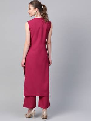 Women's pink Solid Straight Crepe Kurta 2