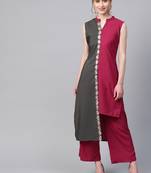 Women's pink Solid Straight Crepe Kurta With Palazzo