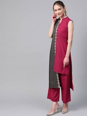 Women's pink Solid Straight Crepe Kurta With Palazzo 3