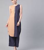 Women's blue Solid Straight Crepe Kurta With Palazzo