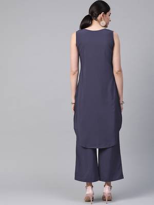 Women's blue Solid Straight Crepe Kurta With Palazzo 2