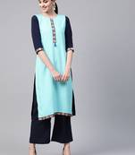 Women's blue Solid Straight Crepe Kurta