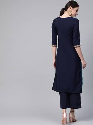 Women's blue Solid Straight Crepe Kurta 2