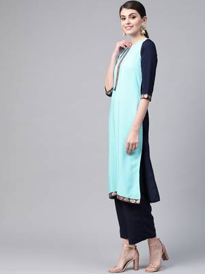 Women's blue Solid Straight Crepe Kurta 3