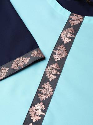 Women's blue Solid Straight Crepe Kurta 5