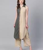 Women's grey Solid Straight Crepe Kurta With Palazzo