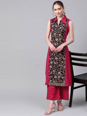 Women's pink Khadi Print Straight Crepe Kurta 3
