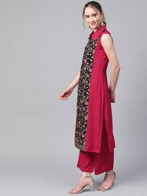 Women's pink Khadi Print Straight Crepe Kurta 4
