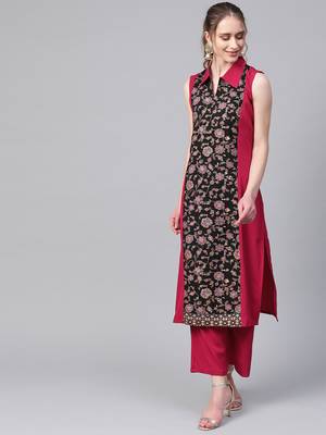 Women's pink Khadi Print Straight Crepe Kurta With Palazzo 1