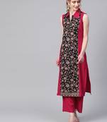 Women's pink Khadi Print Straight Crepe Kurta With Palazzo