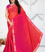 Pink printed chiffon saree with blouse