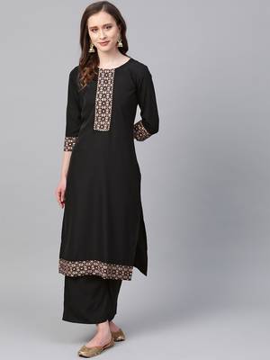 Women's black Solid Straight Crepe Kurta With Palazzo 1