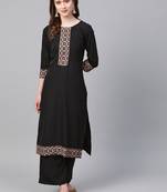 Women's black Solid Straight Crepe Kurta With Palazzo