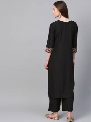 Women's black Solid Straight Crepe Kurta With Palazzo 2