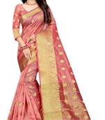 Peach woven cotton silk saree with blouse