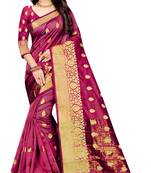 Magenta woven cotton silk saree with blouse