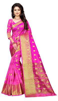 Dark pink woven cotton silk saree with blouse 1