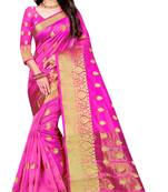 Dark pink woven cotton silk saree with blouse