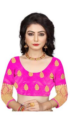 Dark pink woven cotton silk saree with blouse 4