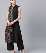 Women's black Khadi Print Straight Crepe Kurta With Palazzo