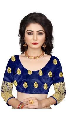 Dark blue woven cotton silk saree with blouse 4