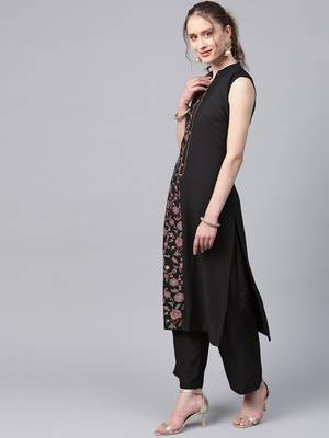 Women's black Khadi Print Straight Crepe Kurta With Palazzo 5