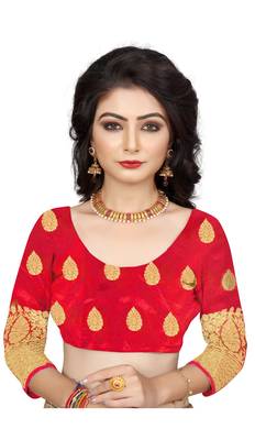 Red woven cotton silk saree with blouse 4