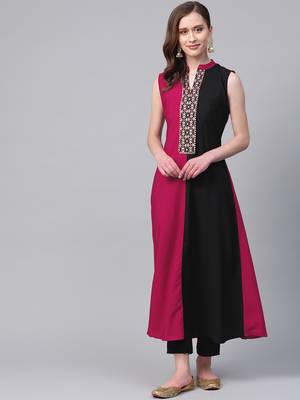 Women's pink Solid Straight Crepe Kurta 1