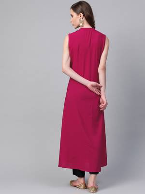 Women's pink Solid Straight Crepe Kurta 2