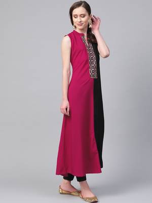 Women's pink Solid Straight Crepe Kurta 3