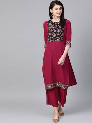 Women's pink Khadi Print Flared Crepe Kurta 1