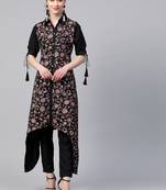 Women's black Khadi Print Straight Crepe Kurta